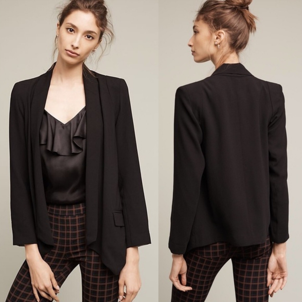 Anthropologie Cartonnier Black Modern Shawl Lapel Blazer Suit Jacket Small NWT